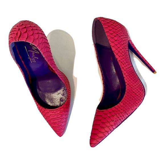 NWOTB - Meelys Hot Pink Faux Snakeskin Embossed Pumps High Heels Size 6.5 - Picture 2 of 9